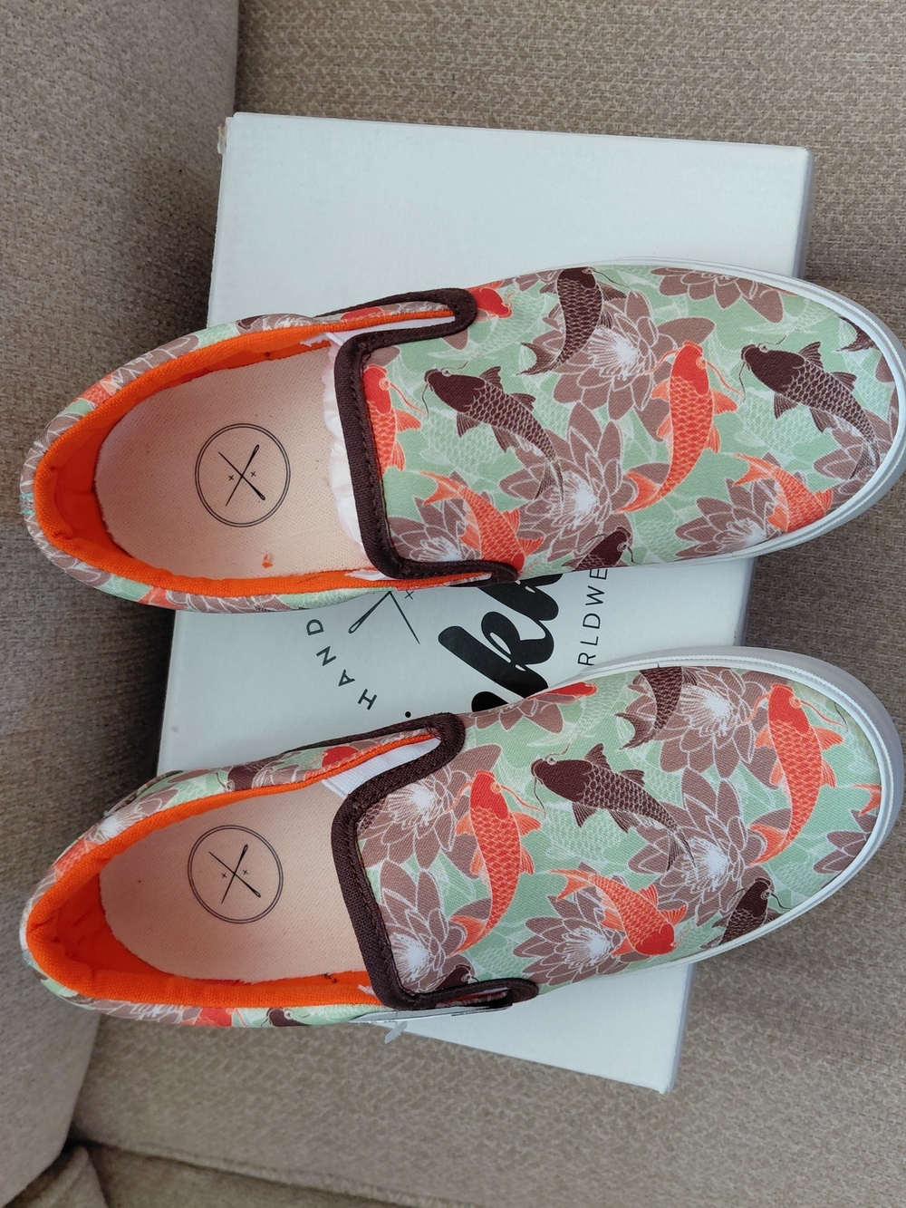 Inkkas Slip-On Sneakers with Orange & Brown Koi Print